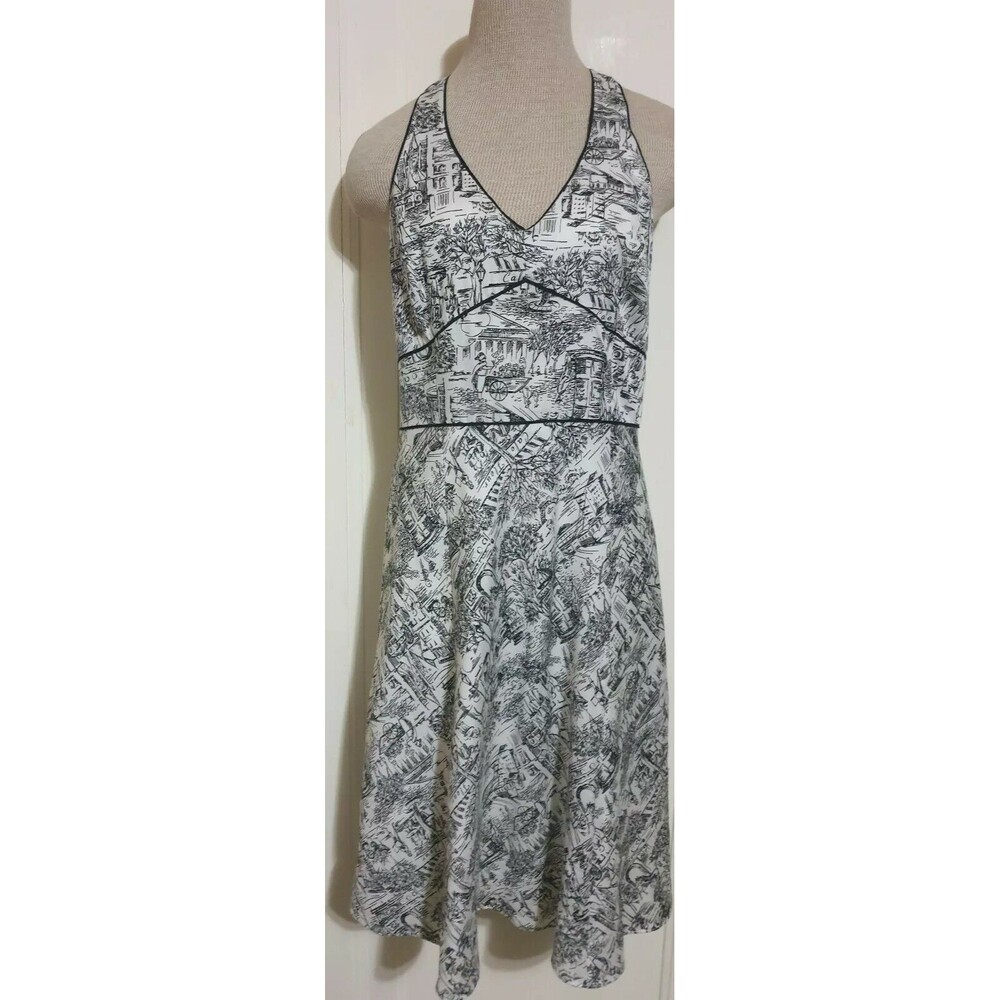 The Loft Womens Size 10 Petite Black and White Floral Print Dress - Knee Length